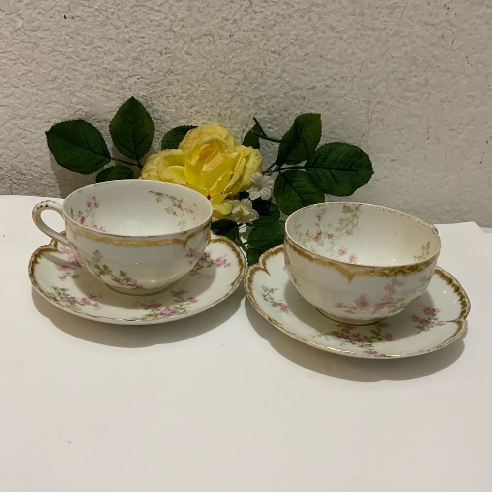 Haviland France Limoges Tea cup and saucer roses set of 2 G7